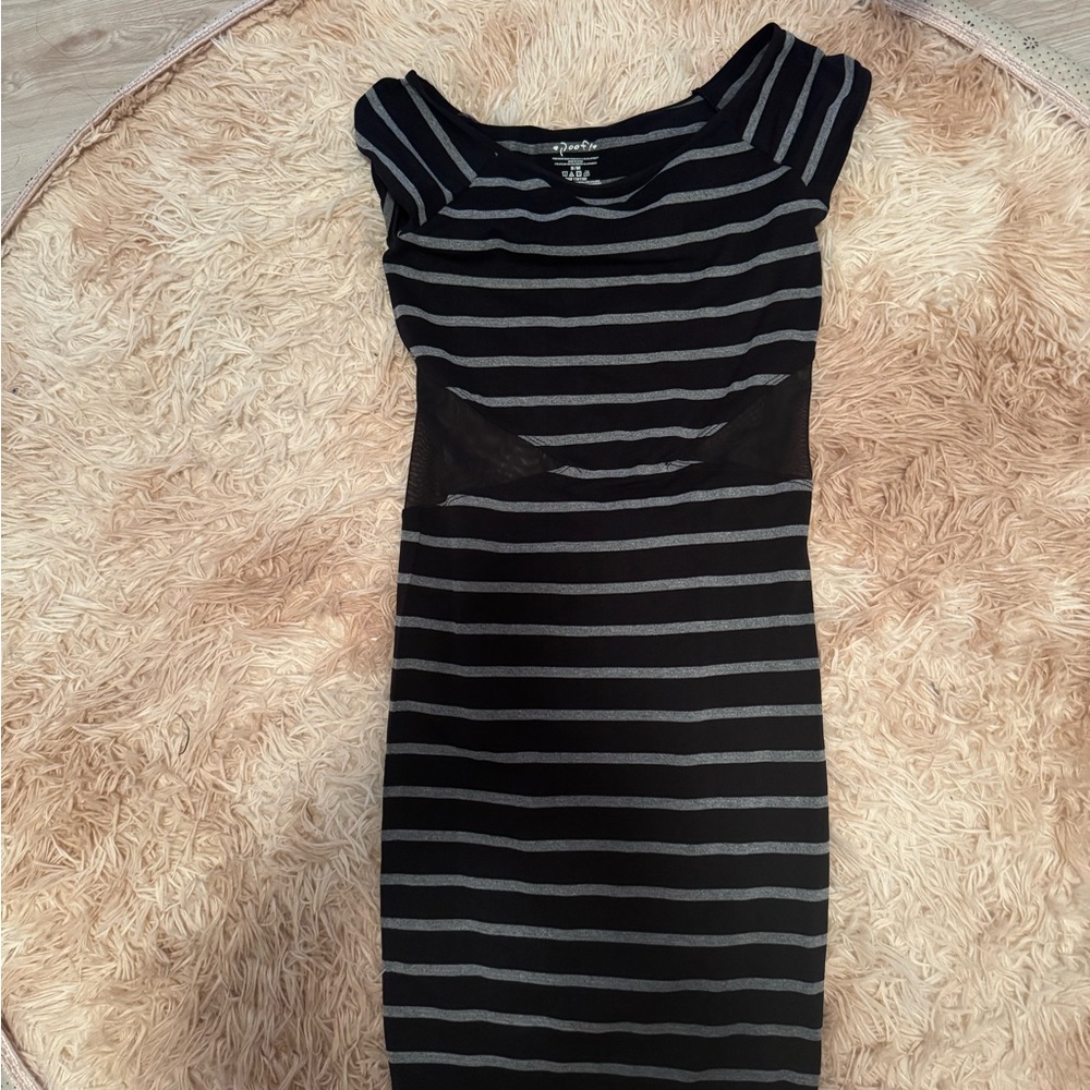 Poof! Black and Gray Striped Mini Dress